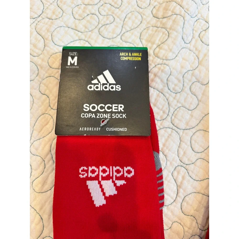 Adidas Copa Zone Soccer Socks Red White AEROREADY Cushioned 2 Pairs Mens Size M